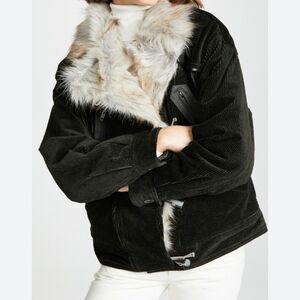 Free People Windy City Jacket Faux Fur Collar Corduroy Moto Coat